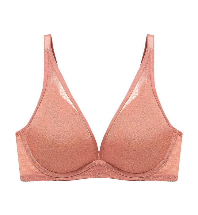 Signature Sheer Non Wired Push Up Deep V Bra in Toasted Almond