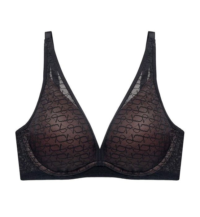 Signature Sheer Non Wired Push Up Deep V Bra in Black