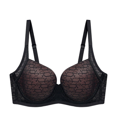 Signature Sheer Non Wired Push Up Deep V Bra in Black