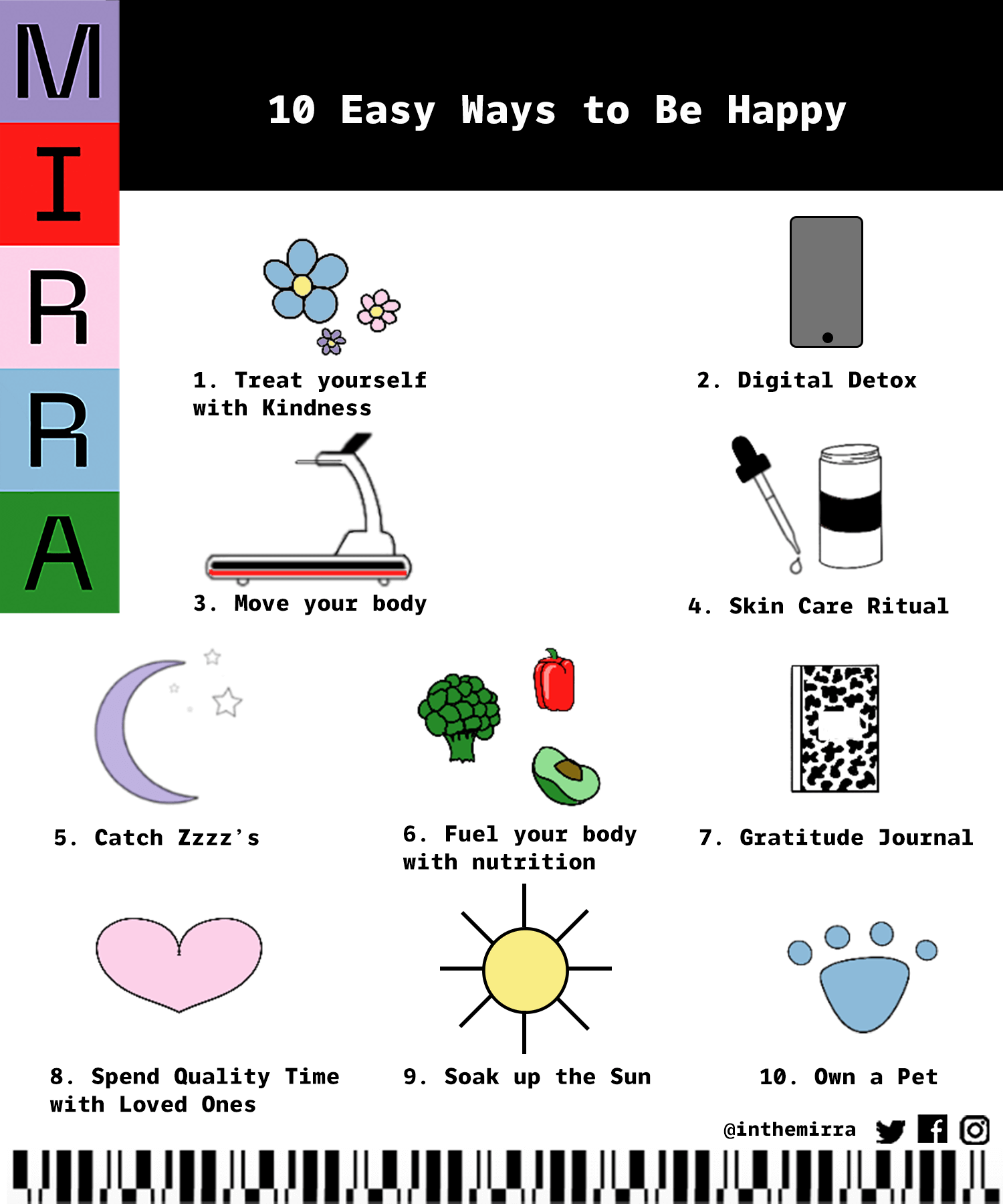 10 easy ways to be happy Mirra skincare