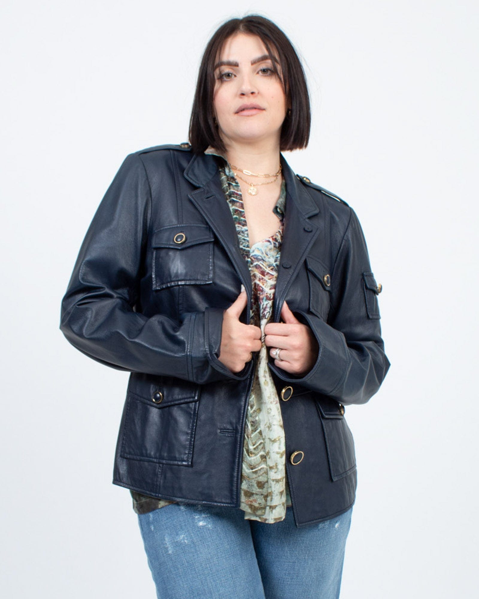 Navy Leather Jacket - The Revury