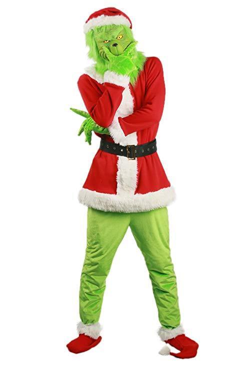 Adult Grinch Santa Hat Shoes Gloves Costume Suit for Christmas ...