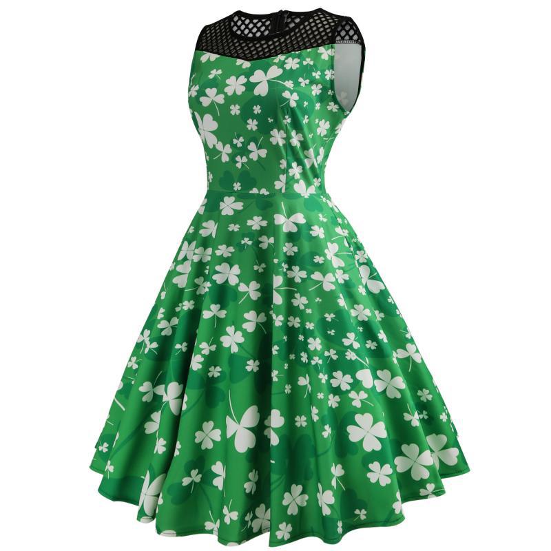 Green Lucky Shamrock Dress Sleeveless Lace Patchwork Dress ST. Patrick ...