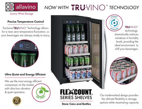 Allavino FlexCount II Tru-Vino Stainless Steel Left Hinge Beverage Fridge VSBC15-SL20 - Allavino | Wine Coolers Empire - Trusted Dealer