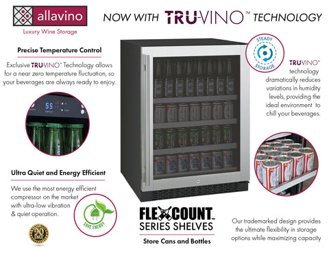Allavino FlexCount II Tru-Vino 24" Wide Stainless Steel Left Hinge Beverage Fridge VSBC24-SL20 - Allavino | Wine Coolers Empire - Trusted Dealer