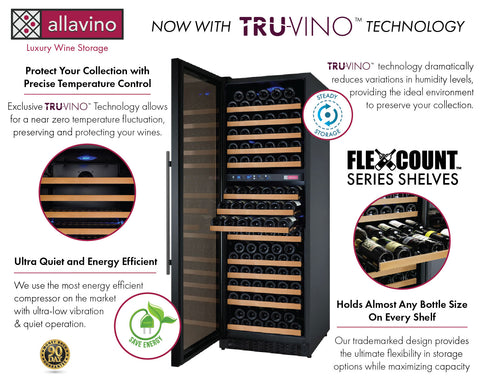 Allavino FlexCount II Tru-Vino 172 Bottle Dual Zone Black Left Hinge Wine Fridge VSWR172-2BL20 - Allavino | Wine Coolers Empire - Trusted Dealer