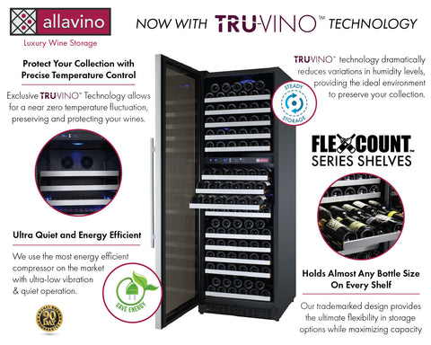 Allavino FlexCount II Tru-Vino 172 Bottle Dual Zone Stainless Steel Left Hinge Wine Fridge VSWR172-2SL20 - Allavino | Wine Coolers Empire - Trusted Dealer