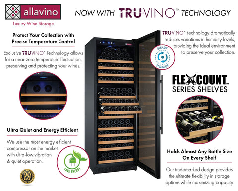 Allavino FlexCount II Tru-Vino 177 Bottle Black Right Hinge Wine Fridge VSWR177-1BR20 - Allavino | Wine Coolers Empire - Trusted Dealer