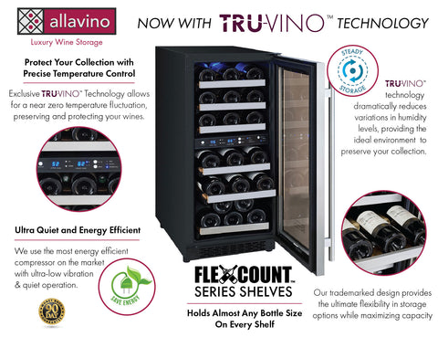 Allavino FlexCount II Tru-Vino 30 Bottle Dual Zone Stainless Steel Right Hinge Wine Fridge VSWR30-2SR20 - Allavino | Wine Coolers Empire - Trusted Dealer