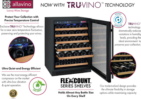 Allavino FlexCount II Tru-Vino 56 Bottle Black Right Hinge Wine Fridge VSWR56-1BR20 - Allavino | Wine Coolers Empire - Trusted Dealer