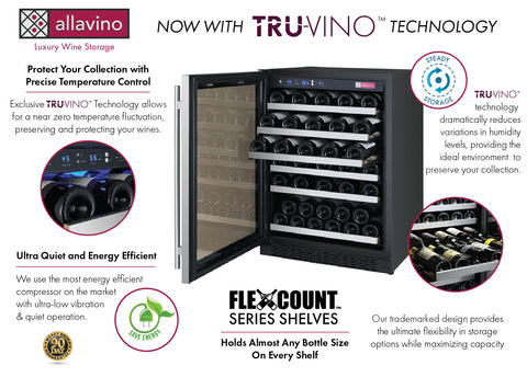 Allavino FlexCount II Tru-Vino Series 56 Bottle Stainless Steel Left Hinge Wine Fridge VSWR56-1SL20 - Allavino | Wine Coolers Empire - Trusted Dealer