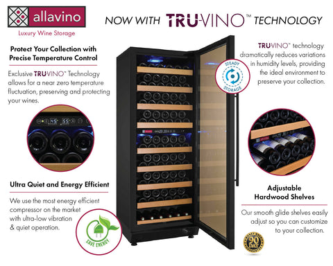 Allavino Vite II Tru-Vino 99 Bottle Dual Zone Black Right Hinge Wine Fridge YHWR99-2BR20 - Allavino | Wine Coolers Empire - Trusted Dealer