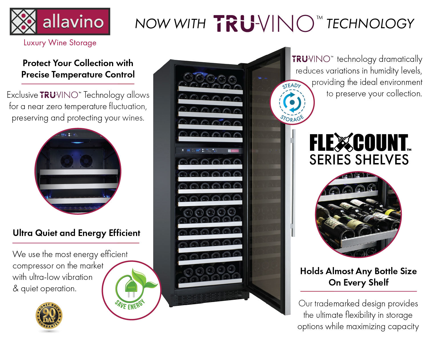 Allavino FlexCount Classic II Tru-Vino 172 Bottle Dual Zone Stainless Steel Right Hinge Wine Refrigerator YHWR172-2SR20