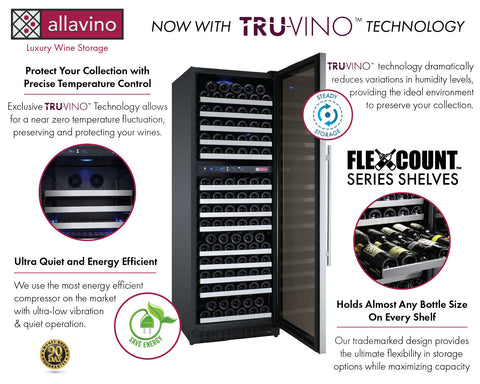 Allavino FlexCount Classic II Tru-Vino 172 Bottle Dual Zone Stainless Steel Right Hinge Wine Refrigerator YHWR172-2SR20 - Allavino | Wine Coolers Empire - Trusted Dealer
