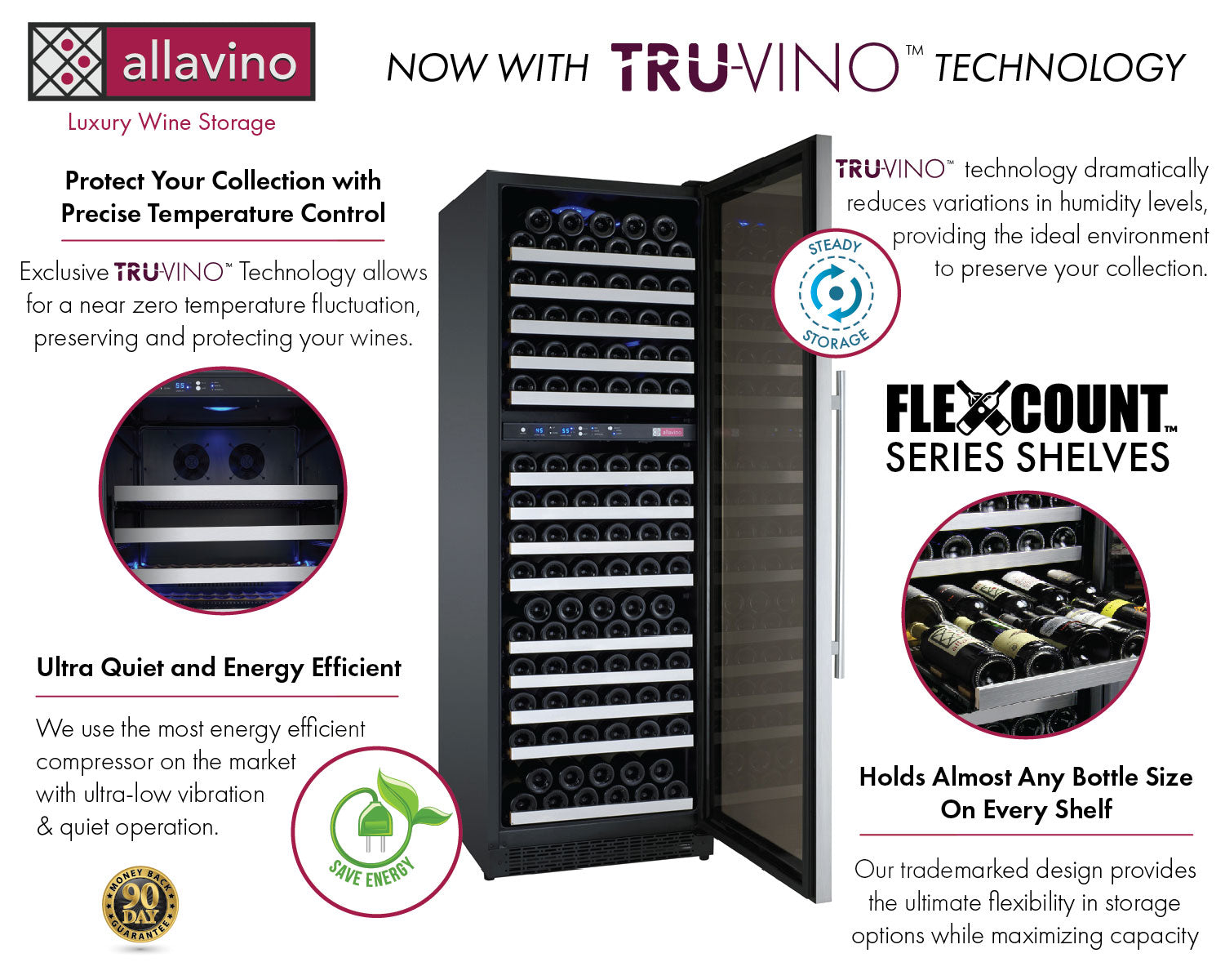 Allavino FlexCount Classic II Tru-Vino 172 Bottle Dual Zone Stainless Steel Left Hinge Wine Refrigerator YHWR172-2SL20