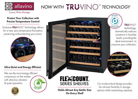 Allavino FlexCount II Tru-Vino 56 Bottle Dual Zone Black Left Hinge Wine Fridge VSWR56-2BL20 - Allavino | Luxury Appliances Direct
 - Trusted Dealer