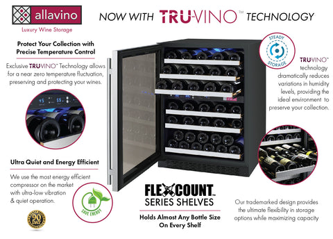 Allavino FlexCount II Tru-Vino 56 Bottle Dual Zone Stainless Steel Left Hinge Wine Fridge VSWR56-2SL20 - Allavino | Wine Coolers Empire - Trusted Dealer