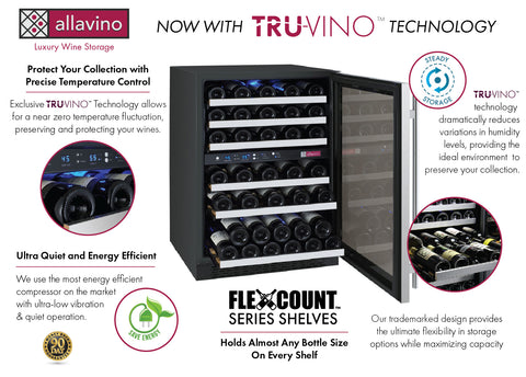 Allavino FlexCount II Tru-Vino 56 Bottle Dual Zone Stainless Steel Right Hinge Wine Fridge VSWR56-2SR20 - Allavino | Wine Coolers Empire - Trusted Dealer