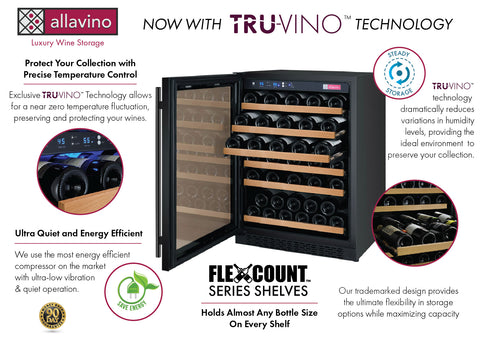 Allavino FlexCount II Tru-Vino 56 Bottle Single Zone Black Left Hinge Wine Fridge VSWR56-1BL20 - Allavino | Wine Coolers Empire - Trusted Dealer