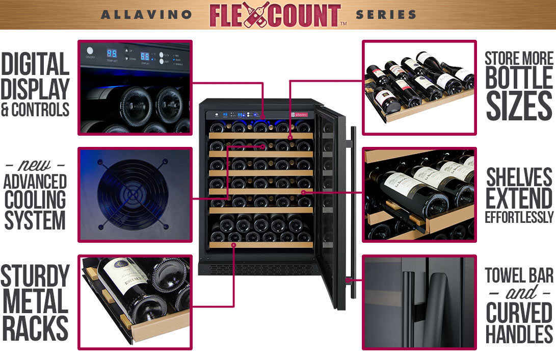 Allavino FlexCount 56 Bottle Single Zone Black Left Hinge Wine Fridge VSWR56-1BWLN