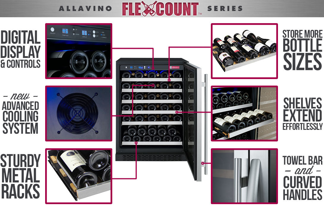 Allavino FlexCount 56 Bottle Single Zone Right Hinge Wine Fridge VSWR56-1SSRN