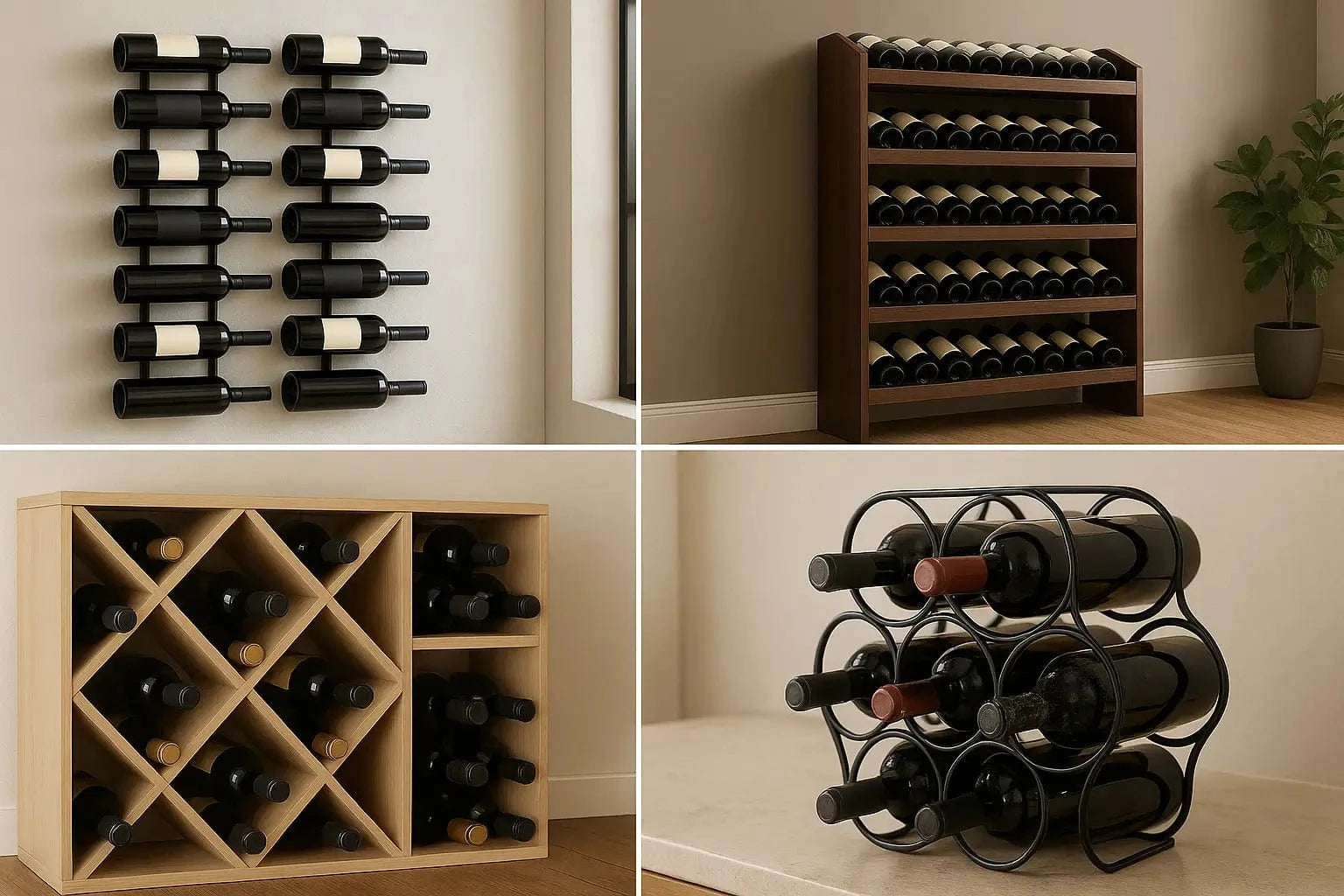 Visual comparison of different types of wine racks