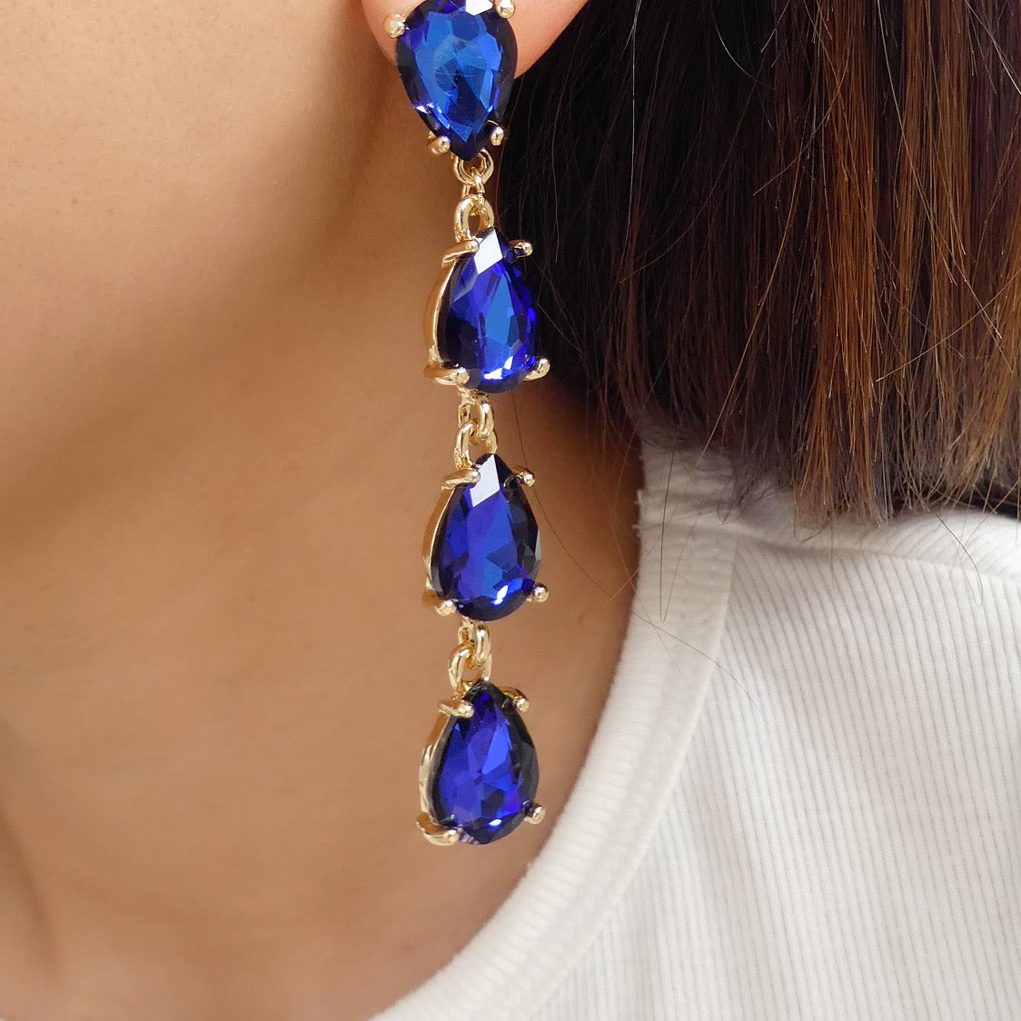 Hyperbola drop earrings, Heart, Blue, Rhodium plated | Swarovski