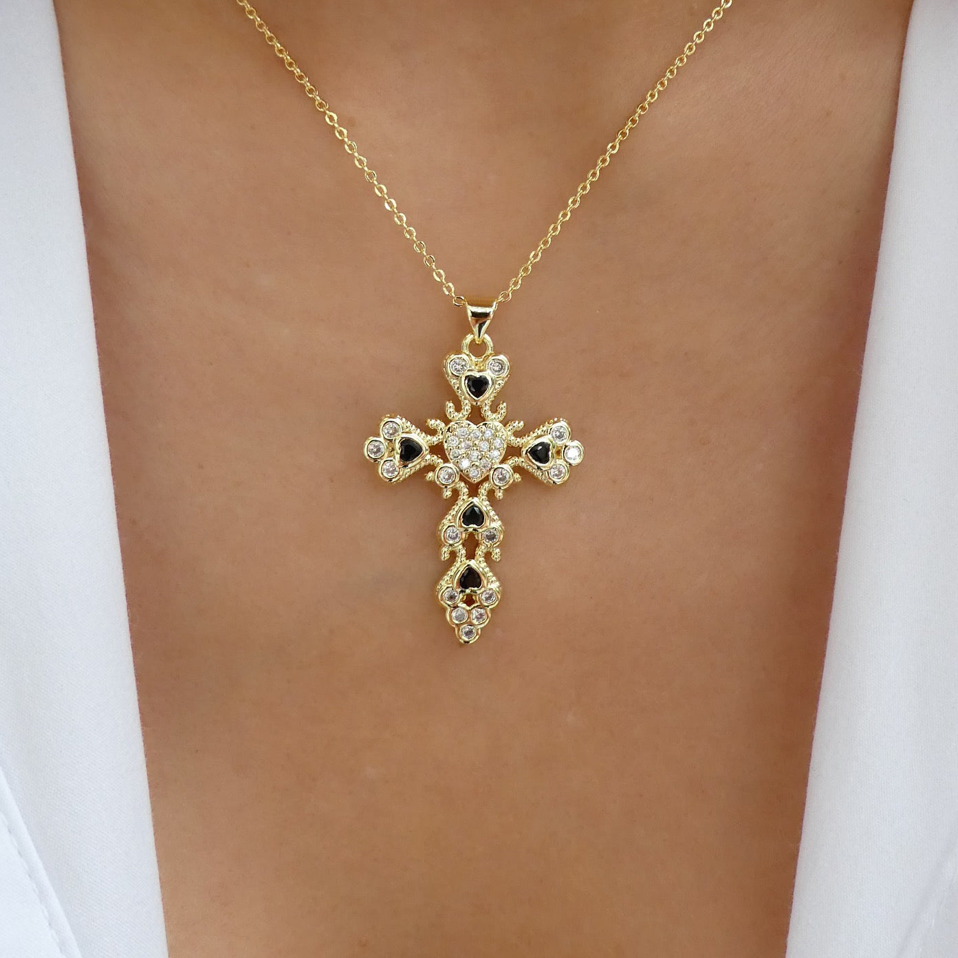 Mustard Seed & Heart Cross Necklace - Sterling Silver Pendant on 18