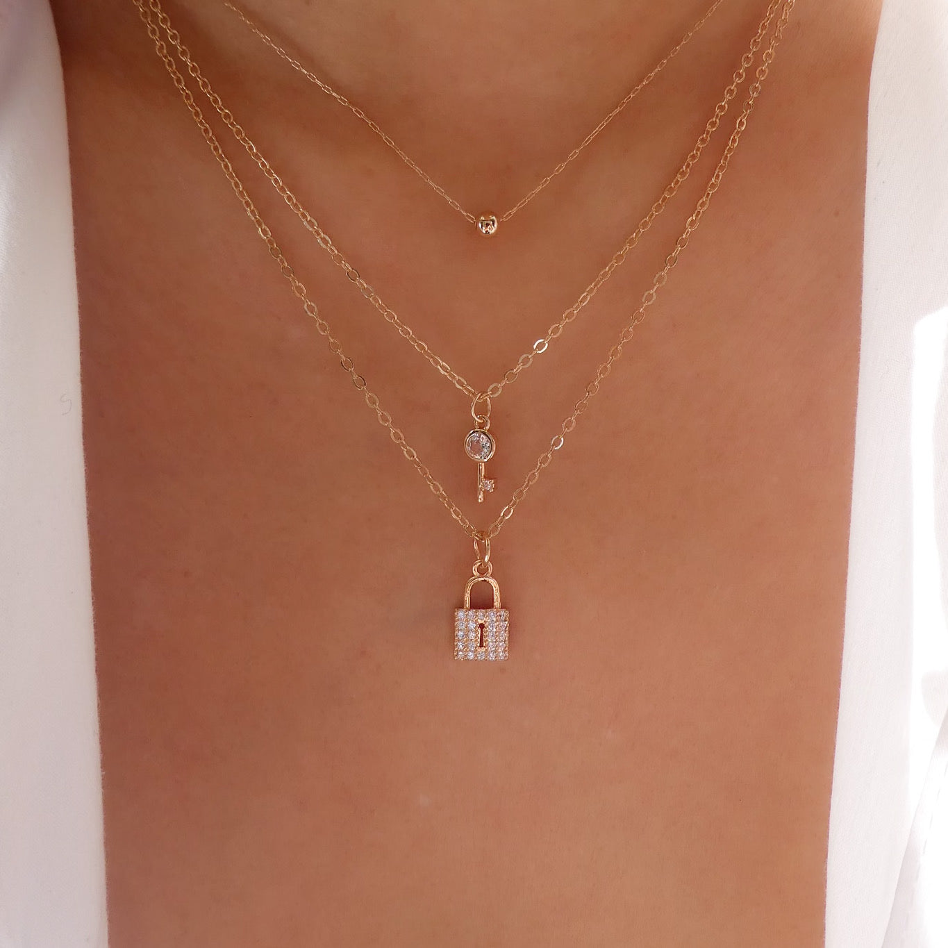 Layered Lock & Key Necklace | Gold Plated Chain Pendant | Light Years