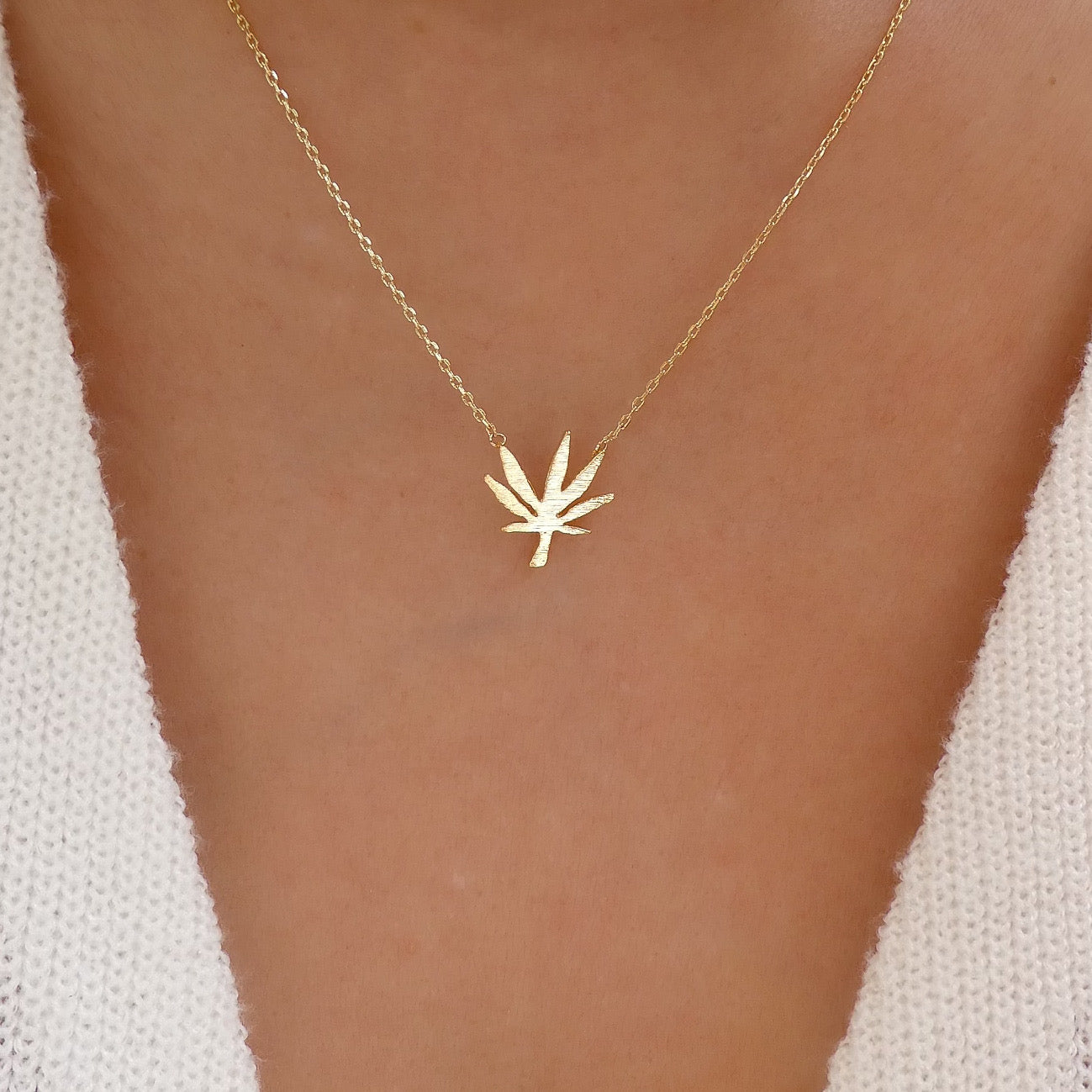 White Gold Marijuana Leaf Cannabis DC Charm Necklace