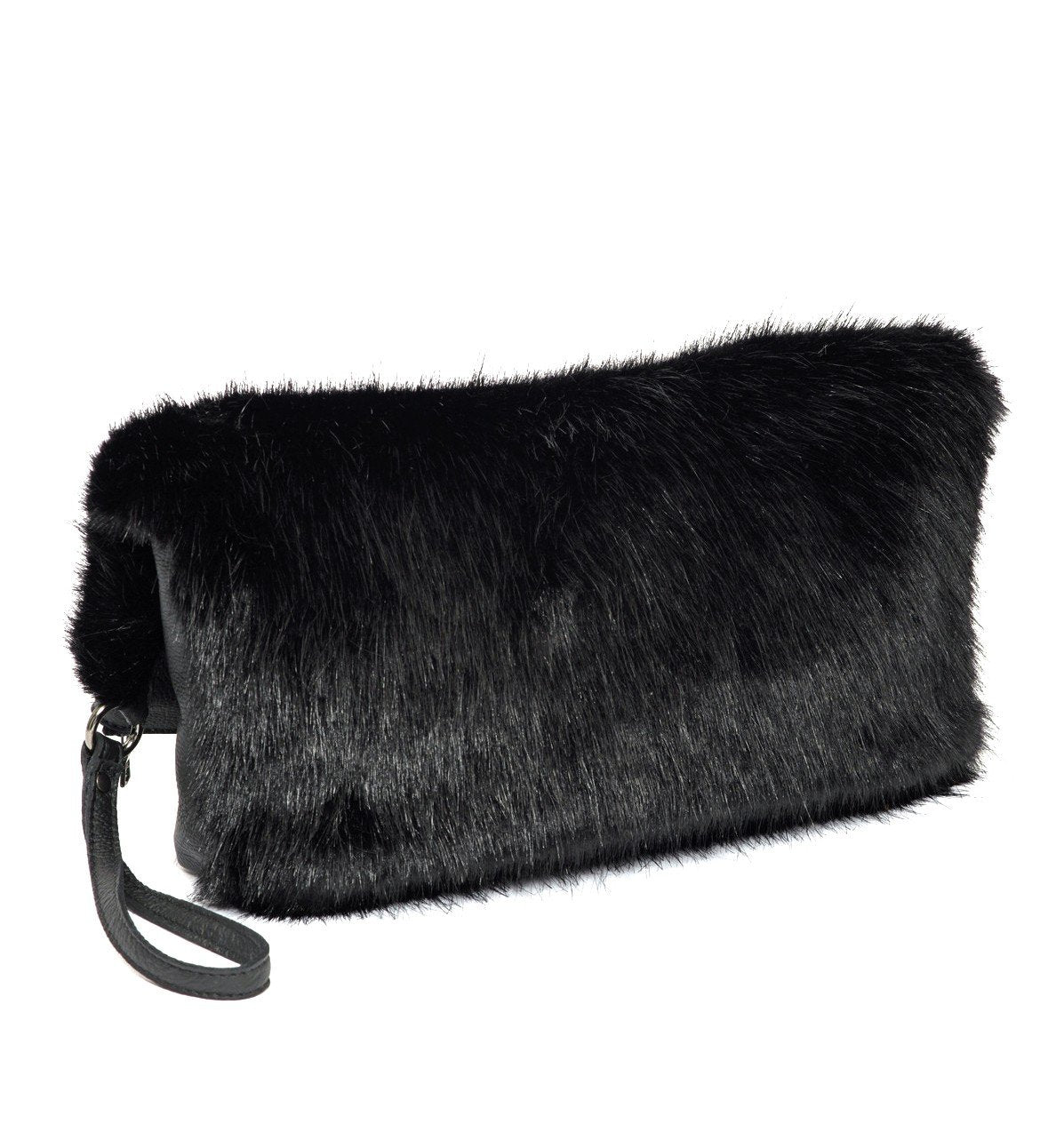 black faux fur clutch bag