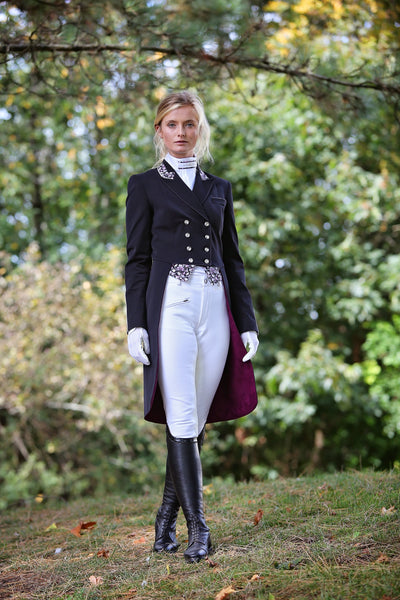 Flying Changes Ladies Isabell Dressage Tailcoat, Black, Flower Liberty