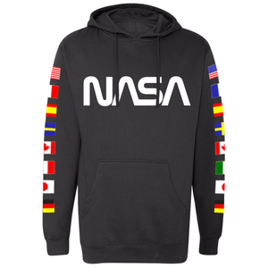 NASA Worm Logo Black Hoodie Sweatshirt with Flags on Sleeves – Graphic ...