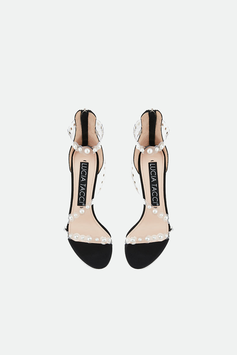 Black Pearl-Lace Sheepskin Insole Heels 