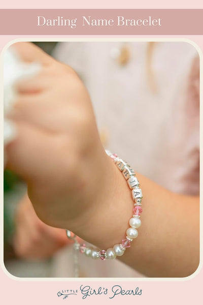 darling pearl and crystal name bracelet for girls.