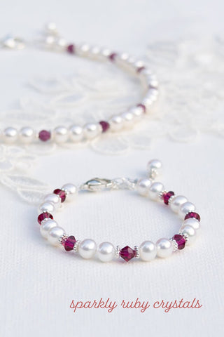 darling pearl and crystal ruby bracelet for girls.