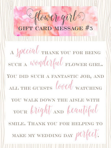 Flower Girl Gift Card Message Idea #5 - A special thank you for being such a wonderful flower girl. You did such a fantastic job, and all the guests loved watching you walk down the aisle with your bright and beautiful smile. Thank you for helping to make my wedding day perfect. | Little Girl's Pearls