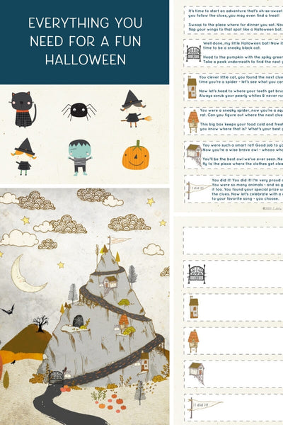 Everything you need for a printable Halloween Treasure Hunt.