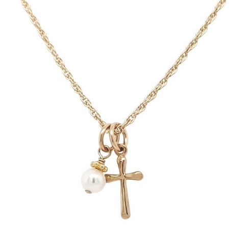 Gold Cross Easter necklace with pearl for girls