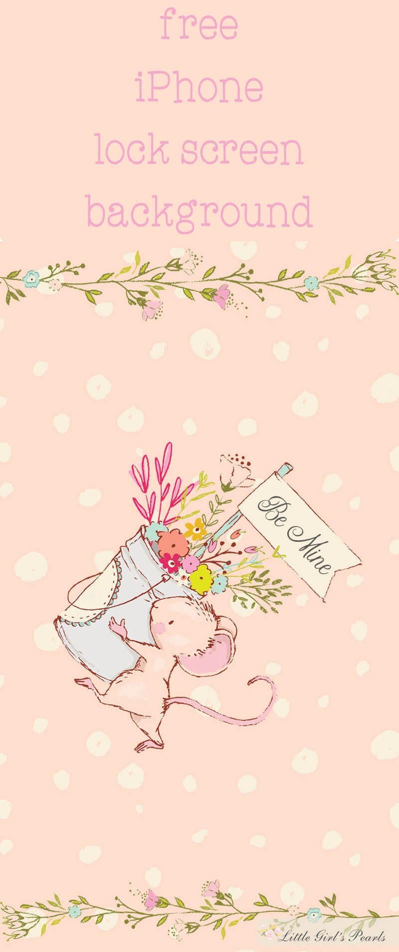 Are you looking for the most adorable smart phone lock screen wallpaper? Mr. Squeakers and his precious bucket of flowers is the perfect background graphic! Head on over to Little Girl's Pearls to download now. ♥ #littlegirlspearls #iphonewallpaper #phonewallpaper #phonebackground #mouse #flowers