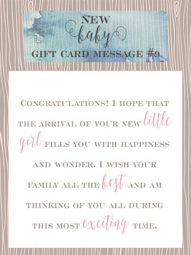 What to write in a gift card! Read this blog post for 10 sweet messages to put in your gift cards for new parents. You picked the perfect gift, let me help with card. <3 /blogs/articles/new-baby-girl-gift-card-message-ideas/ #littlegirlspearls #giftcard #babyshower