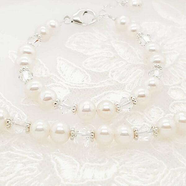 pearl, April birthstone crystal, sterling silver fine bracelets and necklaces.