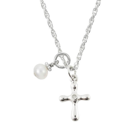 My First Diamond™ Cross necklace in sterling silver with a pearl