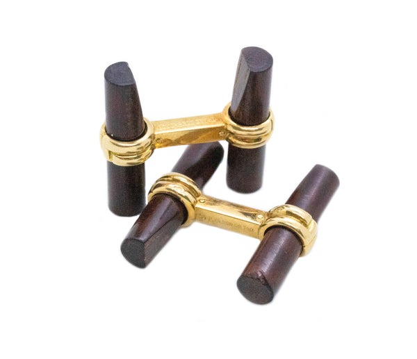 *Boucheron 1970 Paris iconic shirt cufflinks in 18 kt yellow gold with carved rose wood