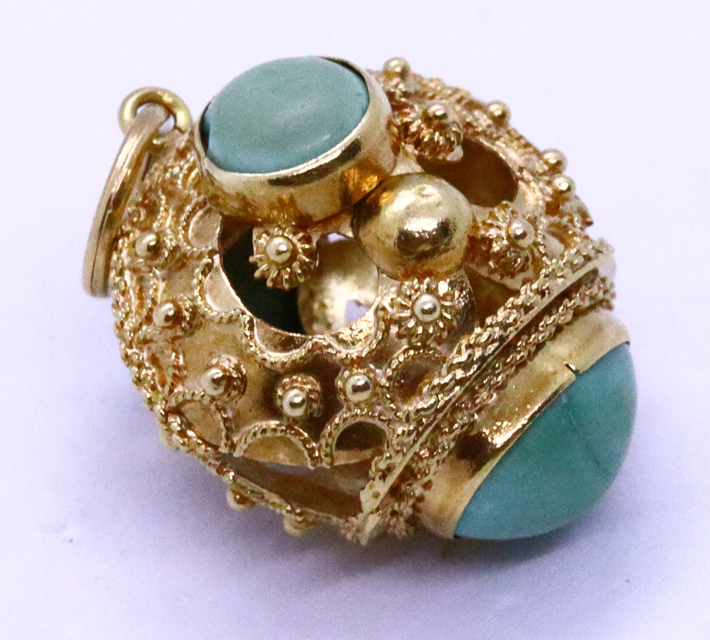 ITALIAN 18 KT GOLD ANTIQUE ETRUSCAN TURQUOISE CHARM – Treasure Fine Jewelry