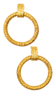 CARTIER PARIS 1960 BY GEORGE L'ENFANT 18 KT YELLOW GOLD CIRCULAR DOORKNOCKER EARDROPS