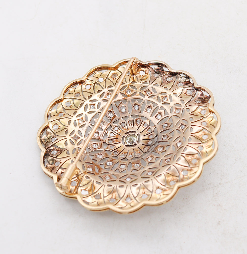 *Edwardian 1910 Rosette Pendant Brooch in 18 kt gold and Platinum with ...