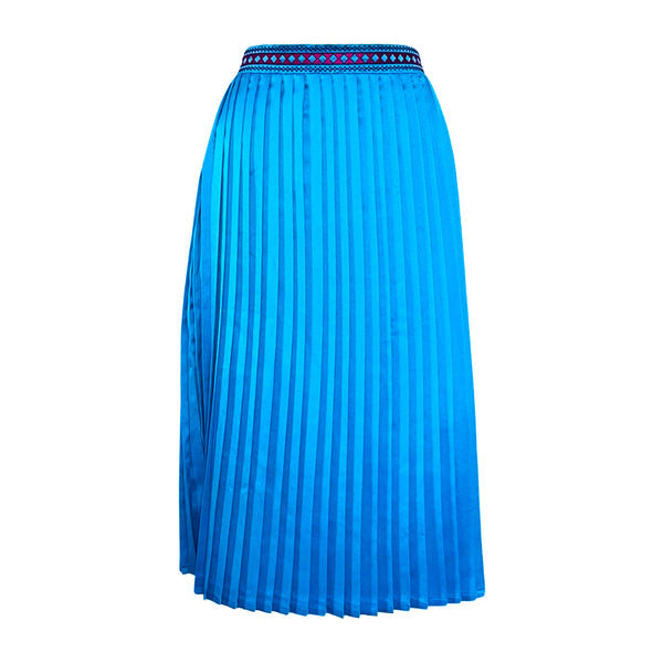 Embroidered Pleated Midi Skirt in Teal