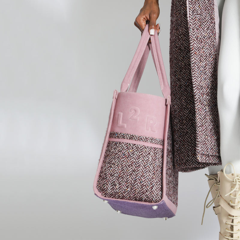 Zero-Waste Shopper Tote bag in Pink Fishbone Wool