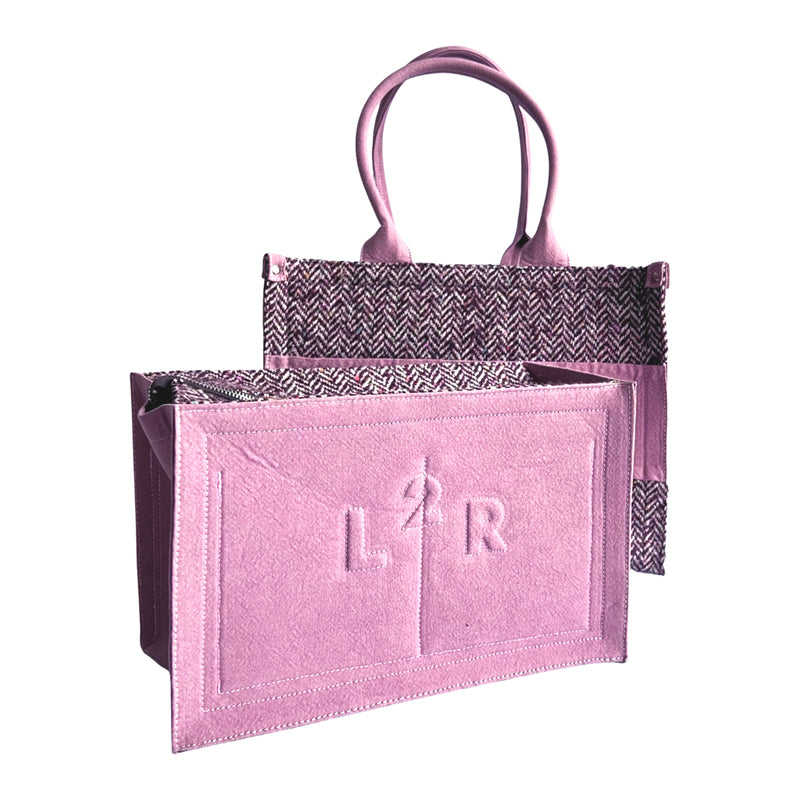 Shopper Tote bag in Pink Fishbone Wool and Denim